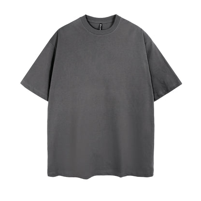 Mens Casual Dark Gray Solid Color T-Shirts Dropped shoulder loose fit T-Shirts