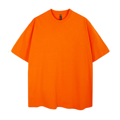 Mens Casual Orange Solid Color T-Shirts Dropped shoulder loose fit T-Shirts