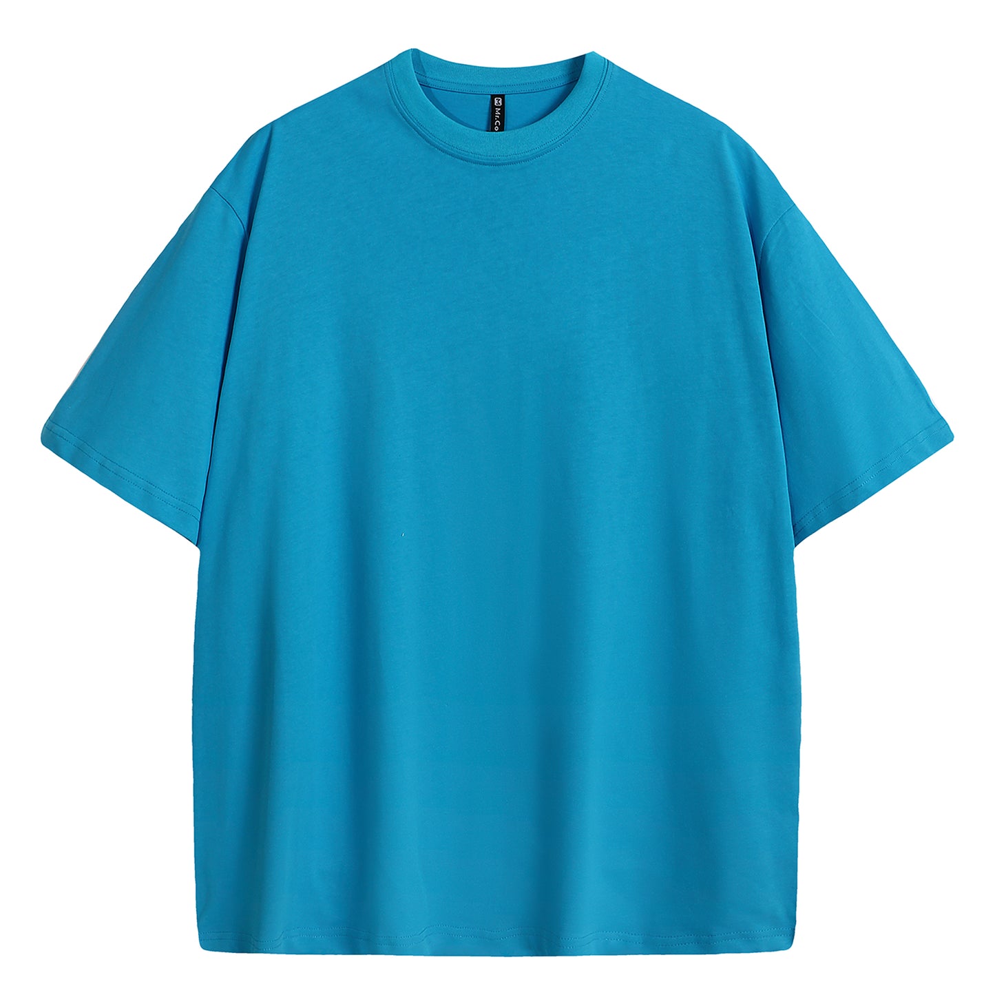 Mens Casual Deep Sky Blue Solid Color Dropped shoulder loose fit T-Shirts