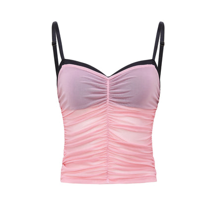 Mr.Color Trendy Camisole Top for Women Sexy Pink Y2k Tops Mesh Tank Top Spaghetti Straps and Women's Going Out Tops