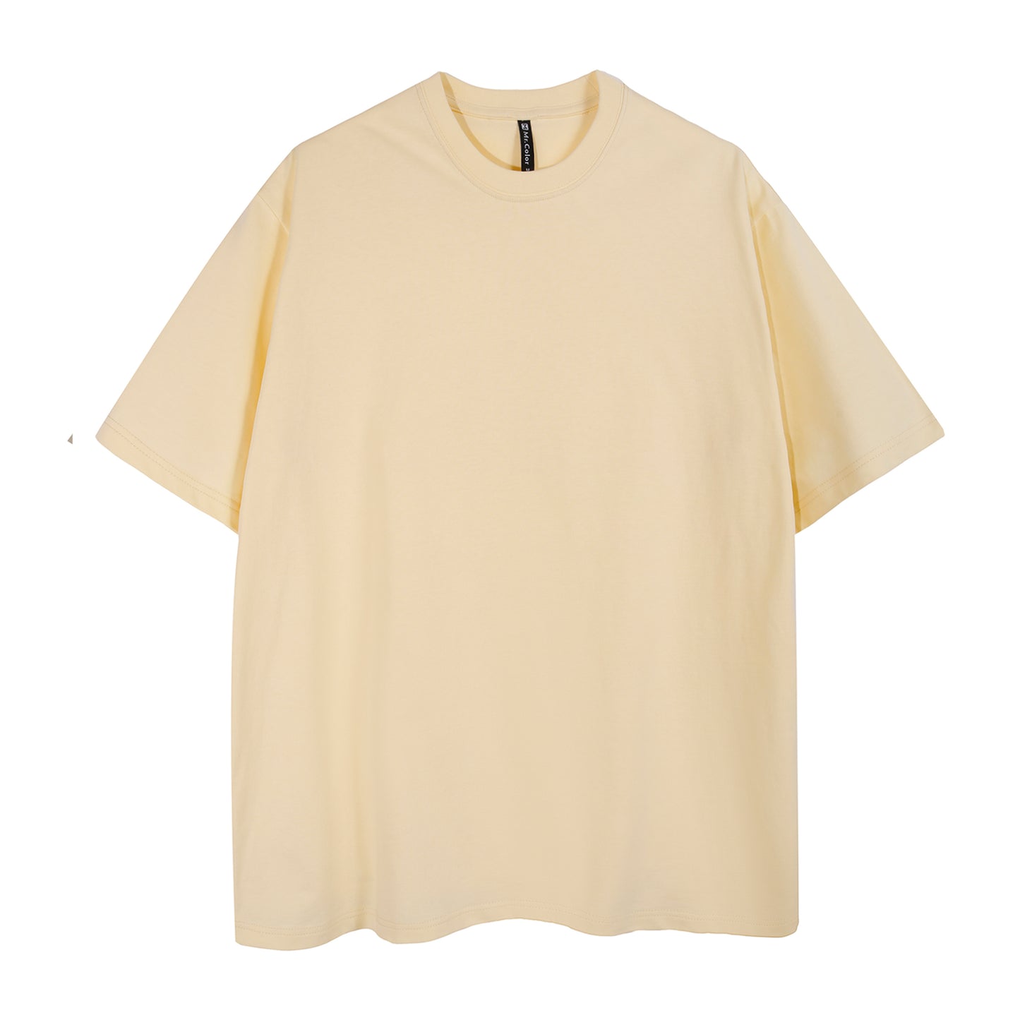 Mens Casual Creamy yellow Solid Color Dropped shoulder loose fit T-Shirts