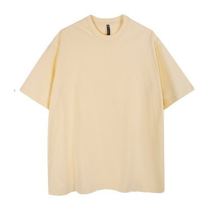 Mens Casual Creamy yellow Solid Color Dropped shoulder loose fit T-Shirts