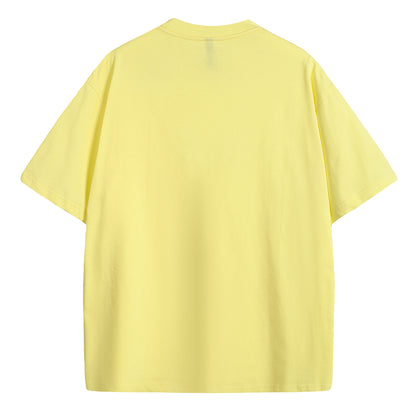 Mens Casual Lemon Yellow Solid Color Dropped shoulder loose fit T-Shirts