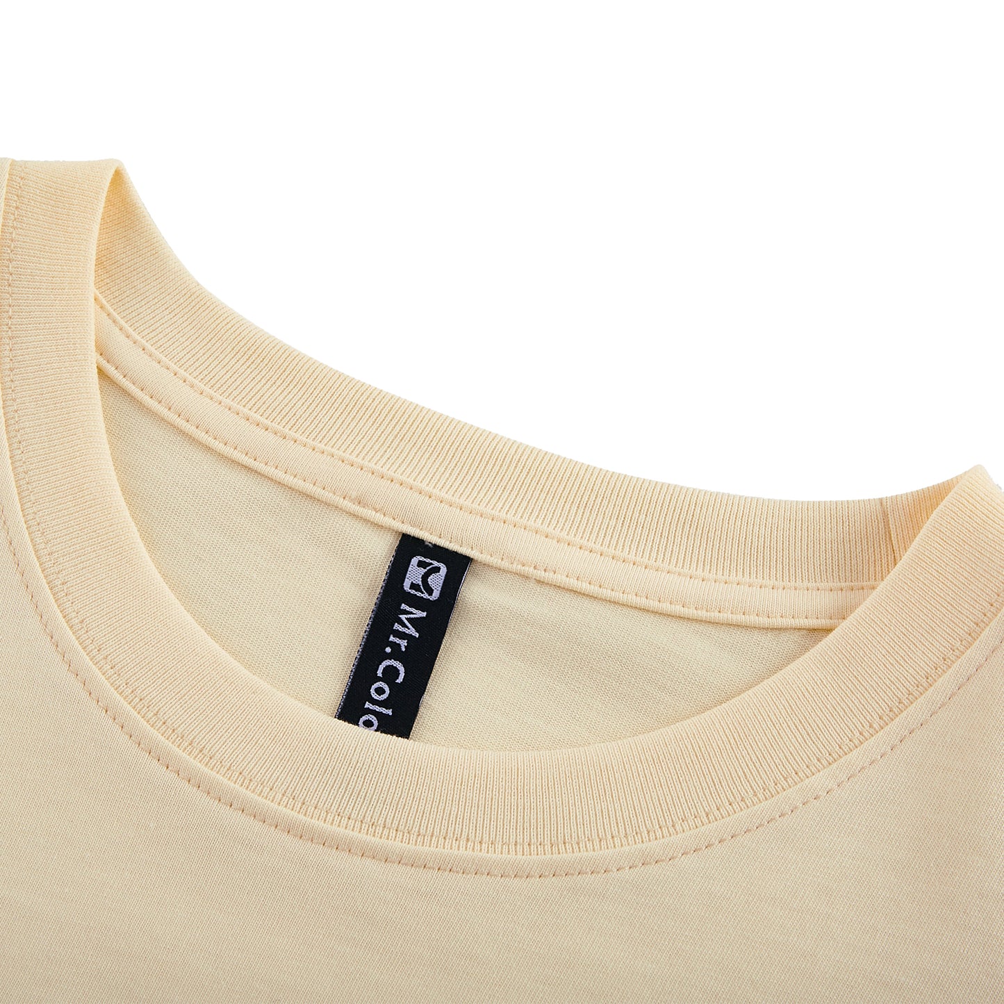 Mens Casual Creamy yellow Solid Color Dropped shoulder loose fit T-Shirts