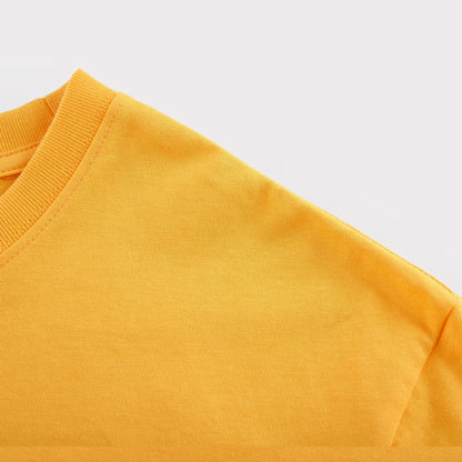 Mens Casual Yellow Solid Color T-Shirts Dropped shoulder loose fit T-Shirts