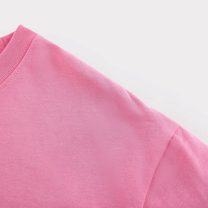 Mens Casual Pink Solid Color T-Shirts Dropped shoulder loose fit T-Shirts