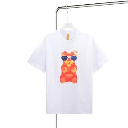 Men’s Graphic Tees Gummy Bear Print Unisex Short Sleeves Crewneck Cotton T-Shirts Tee Tops Streetwear Casual Summer Shirt